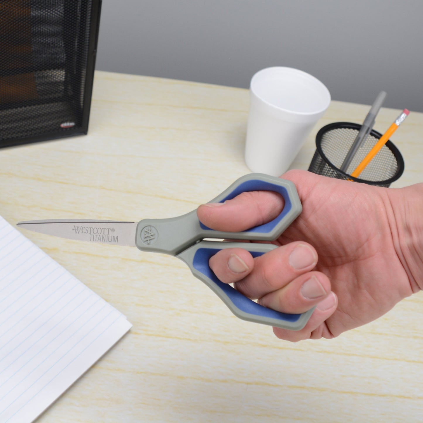 Westcott 8’’ Titanium Bonded® Straight Geo Handle Scissors Gray/Blue - World’s Favorite