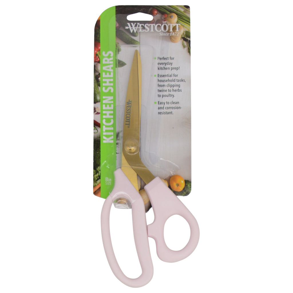 Westcott 8in All Purpose Kitchen Shears, Pink with Gold Blades
