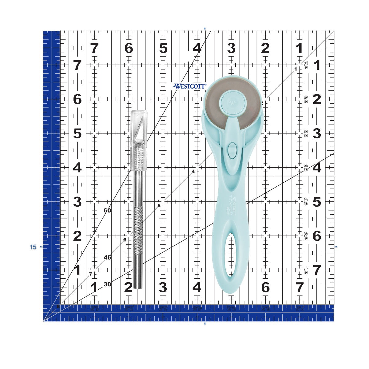 Westcott Acrylic Ruler Rotary Cutter Hobby Knife Blue 3 Pack (14799-PARENT) - 3