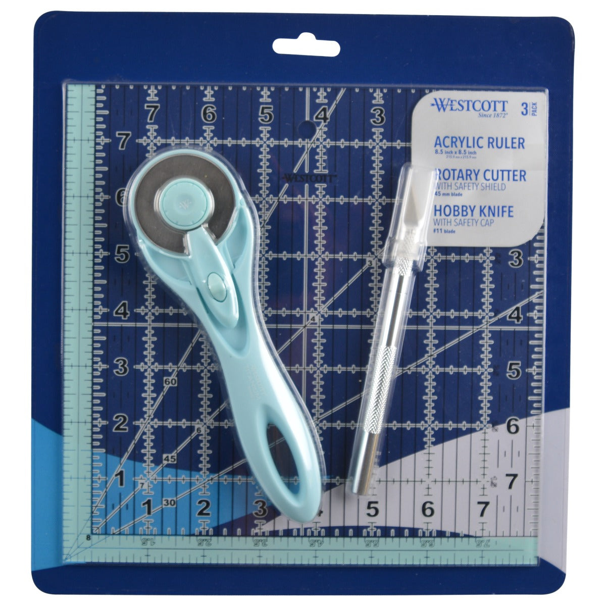 Westcott Acrylic Ruler Rotary Cutter Hobby Knife Blue 3 Pack (14799-PARENT)