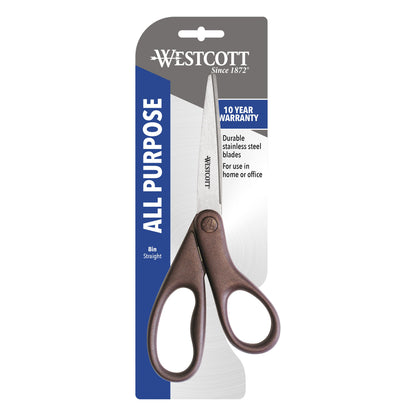 Westcott All Purpose Design Line Stainless Steel Scissors 8’’ Straight Metallic Burgandy (41511) - World’s Favorite