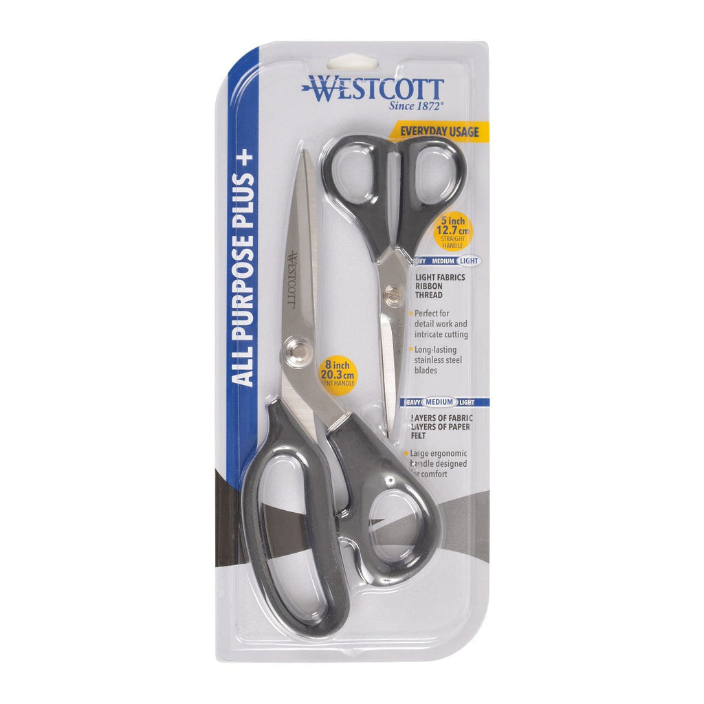 Westcott 3-Piece Stainless Steel Scissors Set - 5 Inch Micro Tip, 7 Inch & 8 Inch Bent Handle Scissors