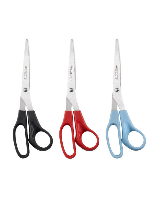 Westcott All Purpose Value Scissors 8’’ Straight 3 Pack Assorted Colors (13404) - World’s Favorite