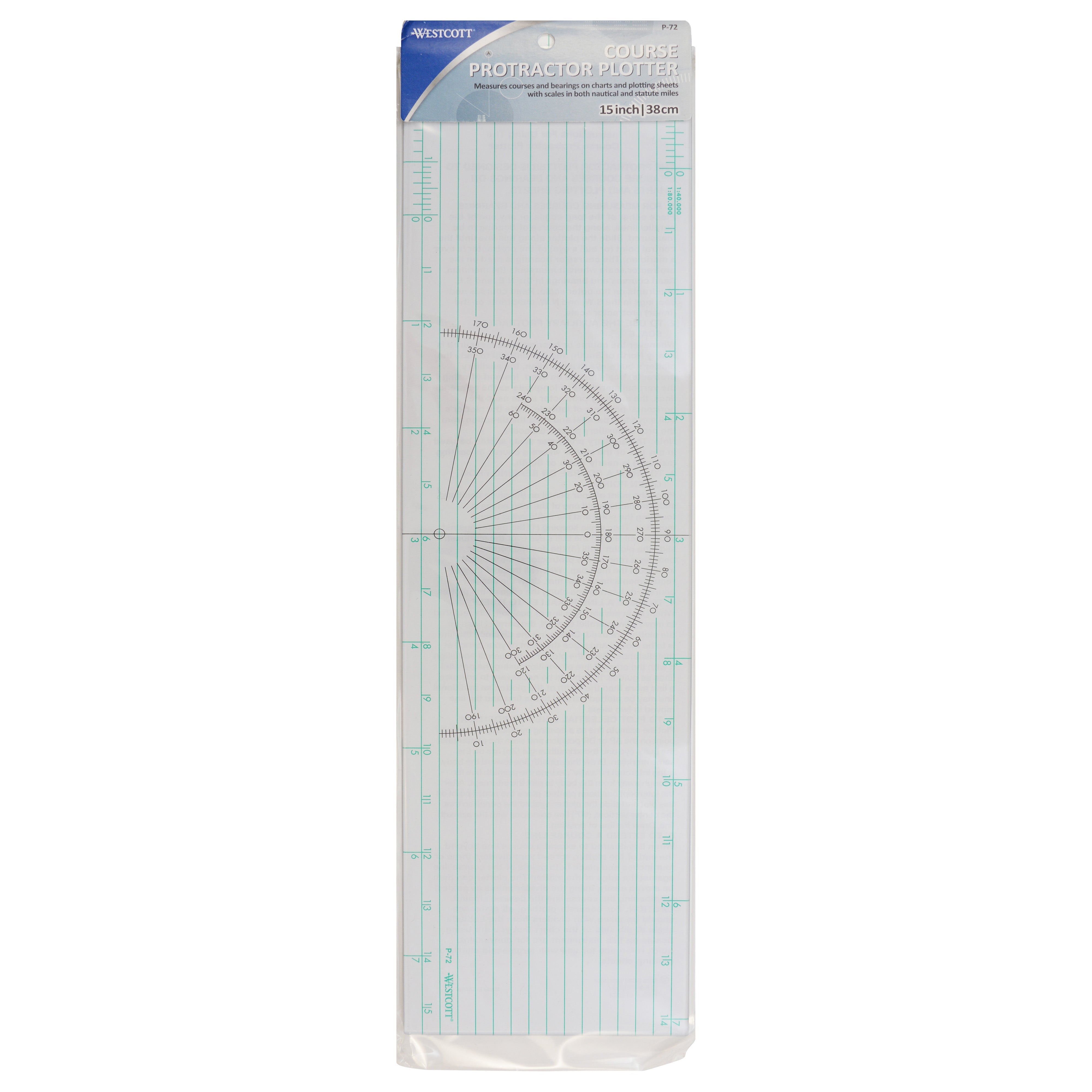 Westcott Course Protractor Plotter Ruler, 15