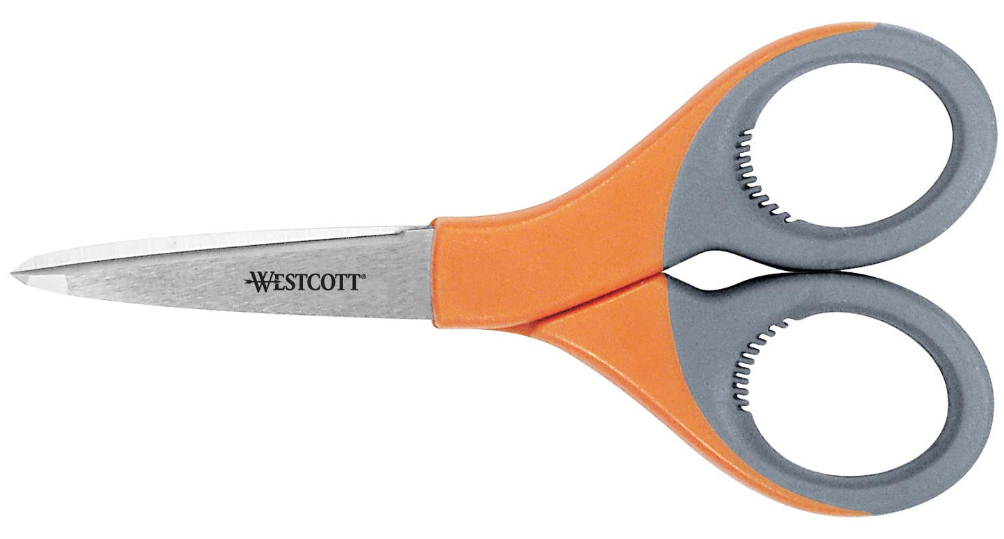 Westcott Elite Stainless Steel Scissors 5-Inch Pointed Orange and Grey (44315)