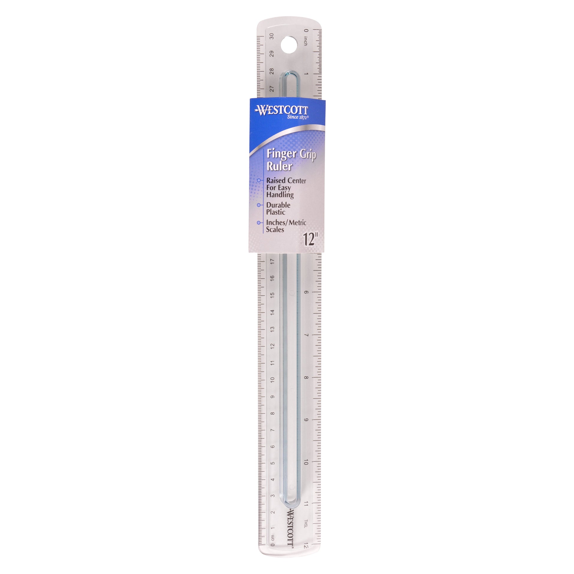 Westcott Finger Grip Ruler Smoke Plastic Inches and Metric 12-Inch (00402)