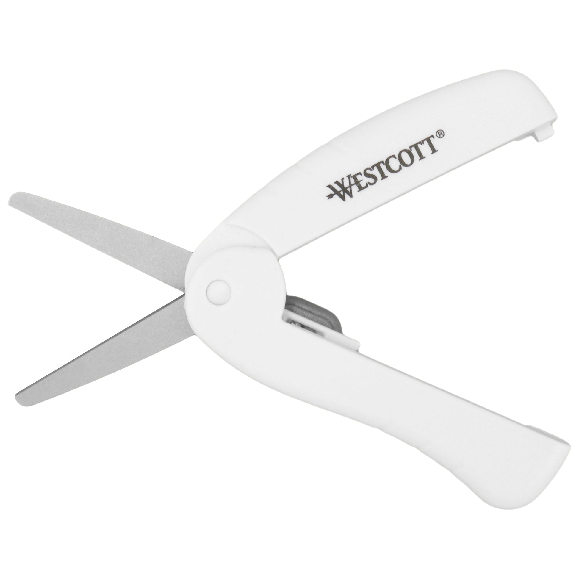 Westcott Folding Scissors and Rotary Cutter Portable Titanium Blades White Handles for Travel Crafting Sewing 2-Piece