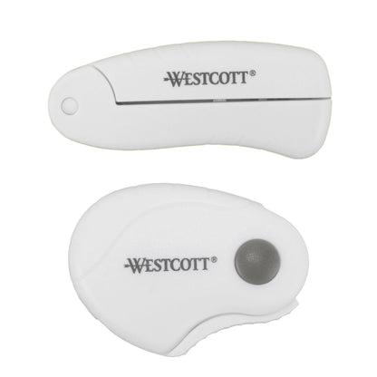 Westcott Folding Scissors and Rotary Cutter Portable Titanium Blades White Handles for Travel Crafting Sewing 2-Piece