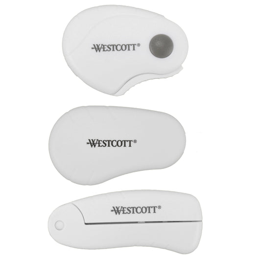 Westcott Folding Scissors Slicer and Rotary Cutter Portable Titanium Blades White Handles for Travel Crafting Sewing