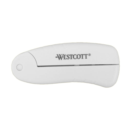 Westcott Folding Scissors TSA Compliant and Portable Titanium Blades with White Handles for Travel Crafting Sewing