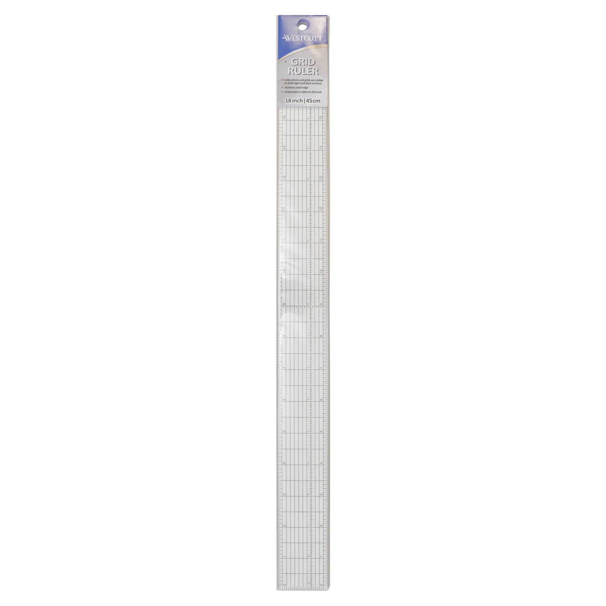 Westcott Grid Ruler with Metal Cutting Edge 1.5 x 18.5’’ Transparent (B-2M)