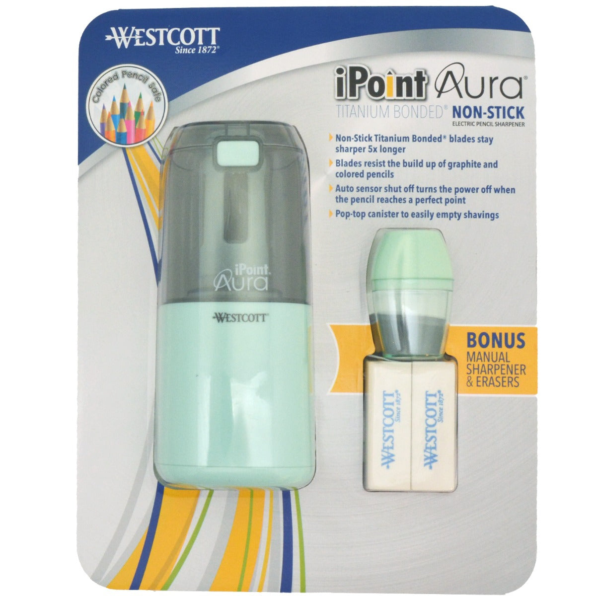 Westcott iPoint Aura Titanium Nonstick Electric Pencil Sharpener (each includes bonus manual sharpener + 2 erasers)