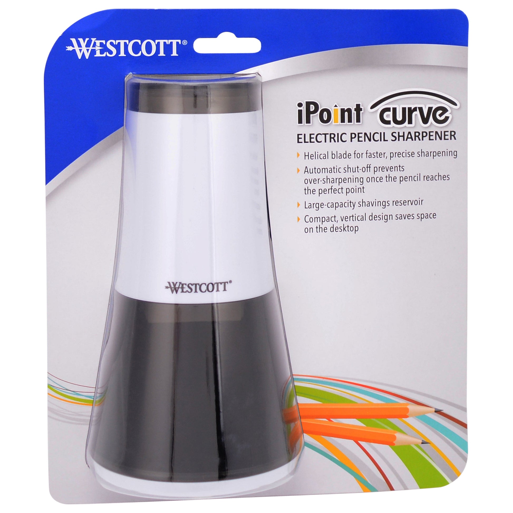 Westcott iPoint Curve Electric Pencil Sharpener White (00947-PARENT) - World’s Favorite Scissors