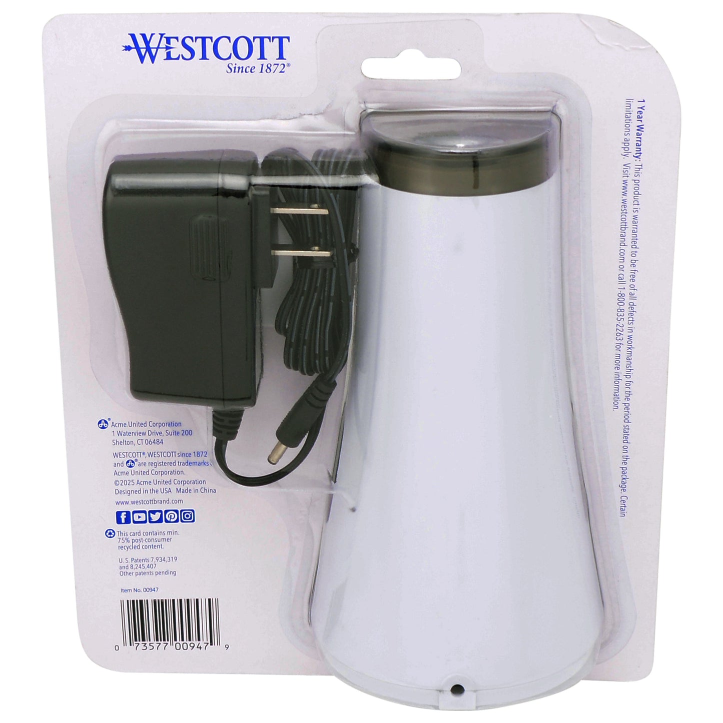 Westcott iPoint Curve Electric Pencil Sharpener White (00947-PARENT) - World’s Favorite Scissors