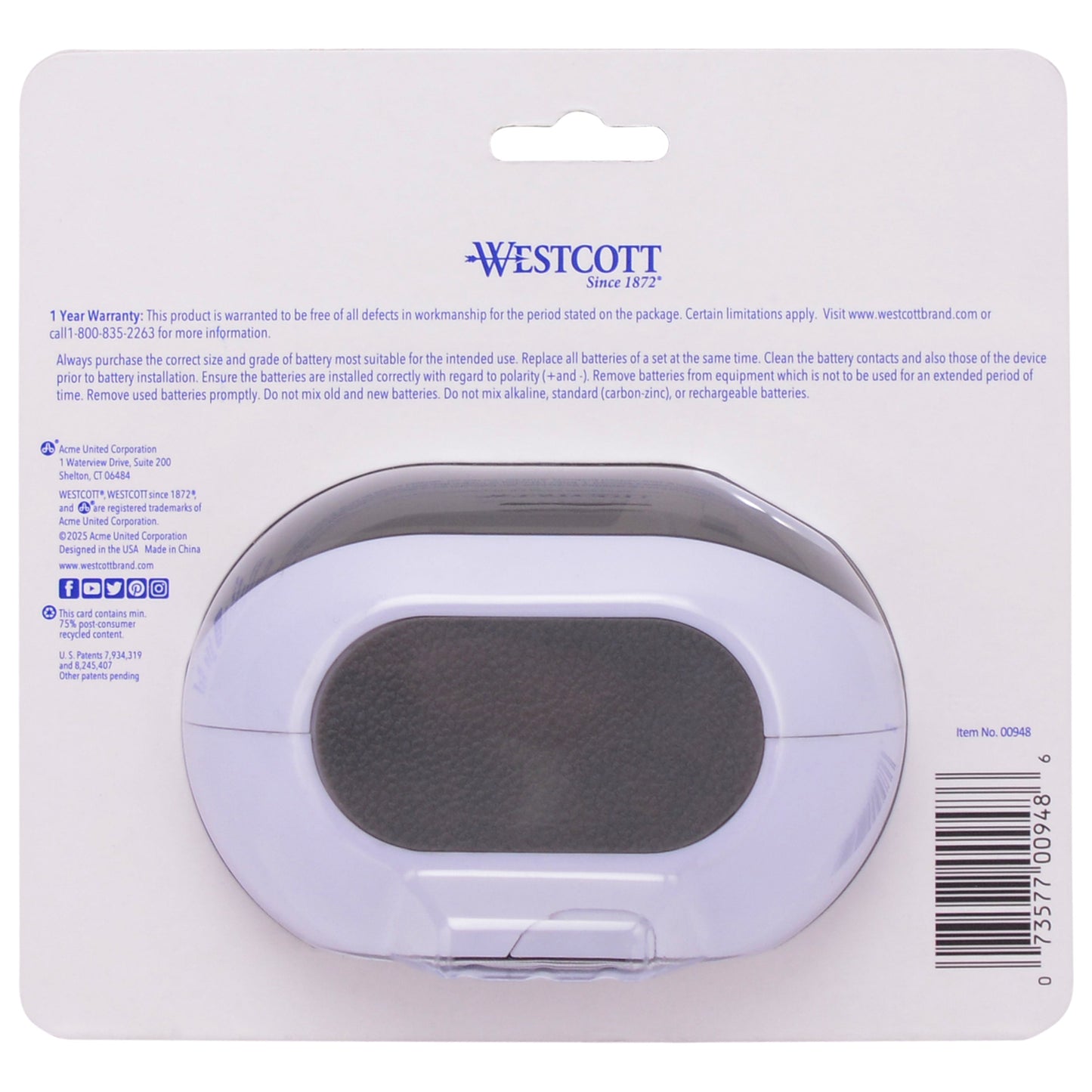 Westcott iPoint Dash Battery Pencil Sharpener White (00948-PARENT) - World’s Favorite Scissors