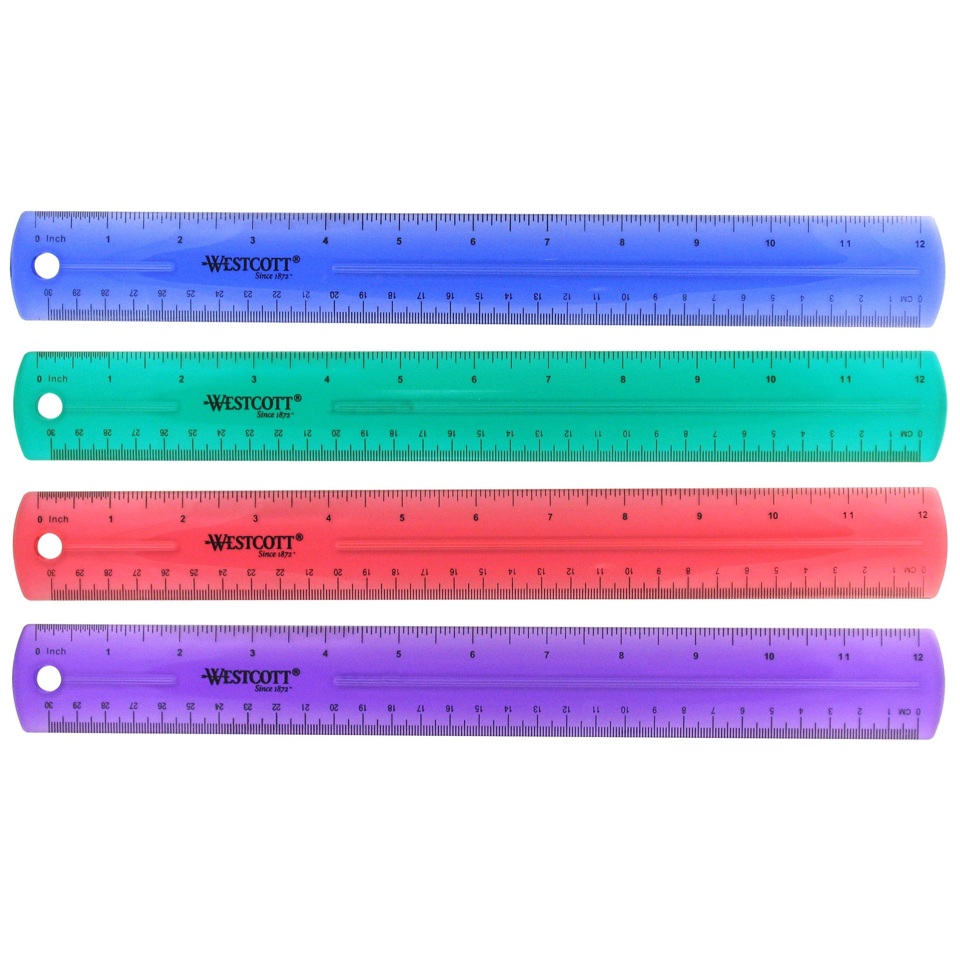 Westcott Jeweltone Plastic Ruler 12 Inch Assorted Transparent Colors (12975) - World’s Favorite Scissors