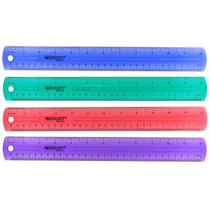 Westcott Jeweltone Plastic Ruler 12 Inch Assorted Transparent Colors (12975) - World’s Favorite Scissors