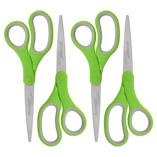 Westcott KleenCut 8” Titanium Scissors with Ergonomic Green Handle 4-Pack (17494-Parent) - World’s Favorite