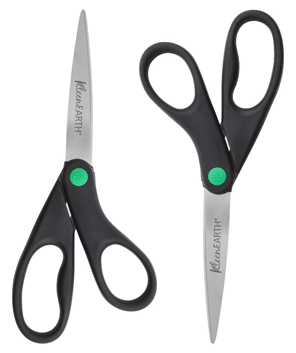 Westcott KleenEarth 8’’ Straight Recycled Stainless Steel Scissors Black 2 Pack (15179)