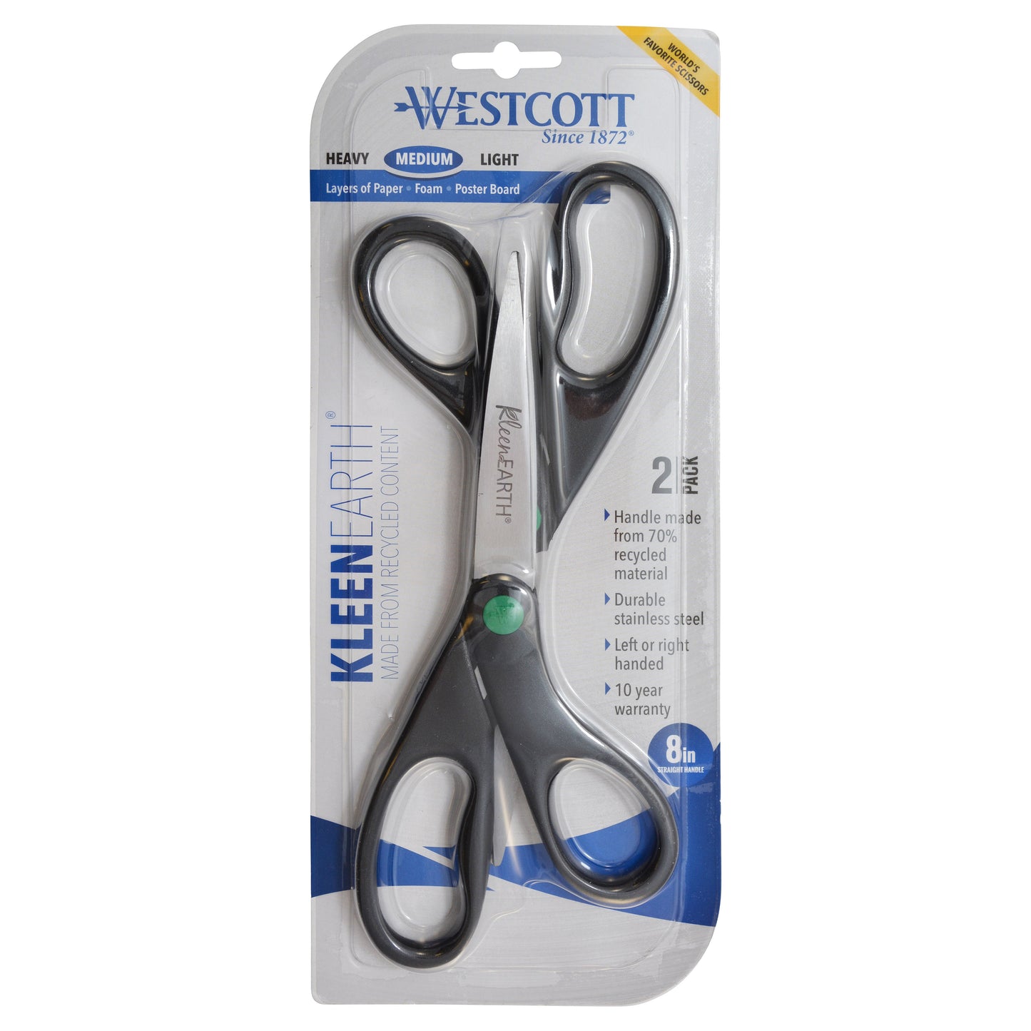 Westcott KleenEarth 8’’ Straight Recycled Stainless Steel Scissors Black 2 Pack (15179) - 6