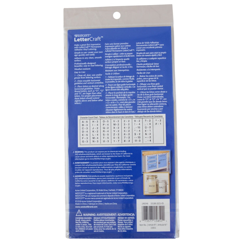 Westcott LetterCraft Permanent Vinyl Lettering Helvetica 1-Inch