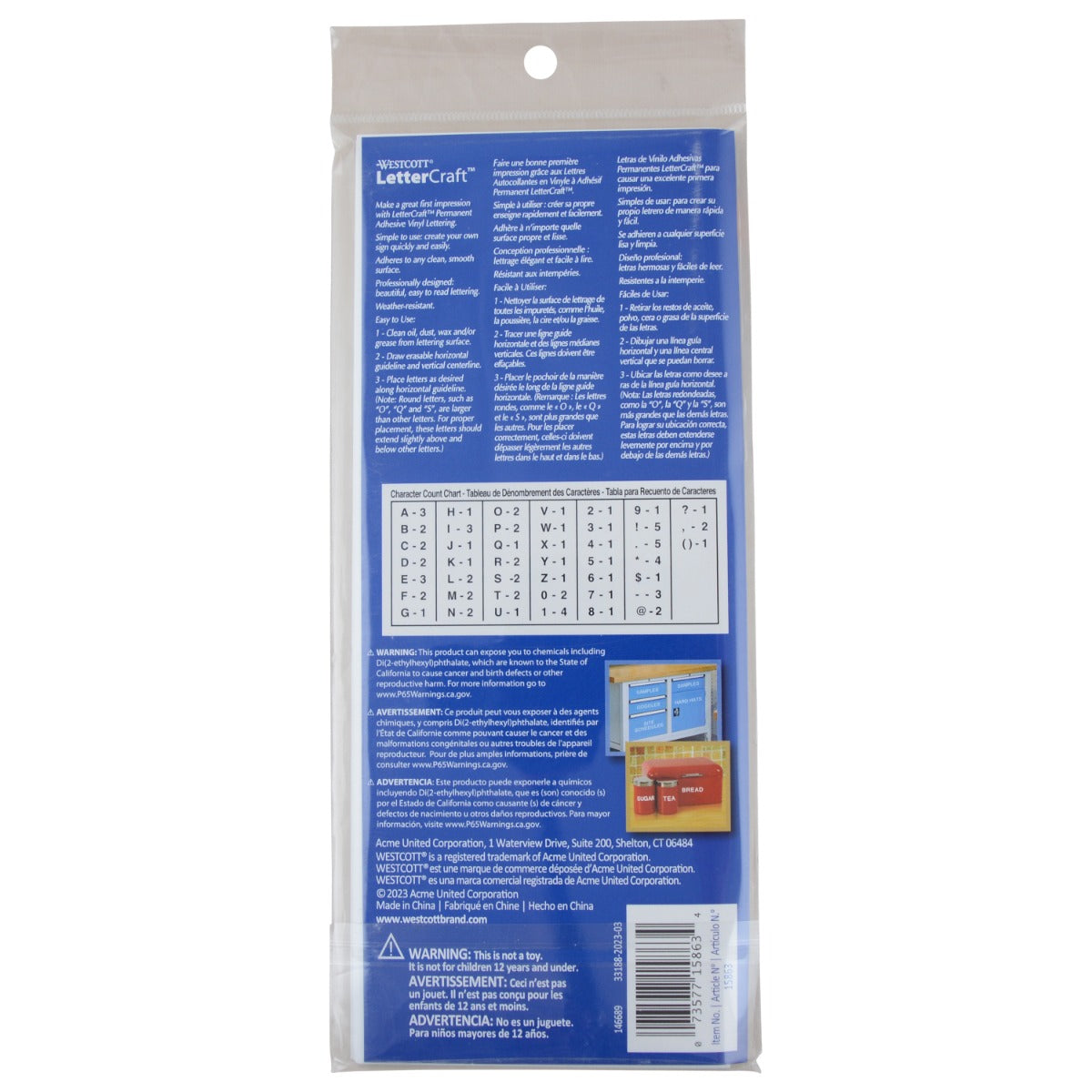 Westcott LetterCraft Permanent Vinyl Letters White Helvetica Font 3-Inch Characters (15863) - World’s Favorite Scissors