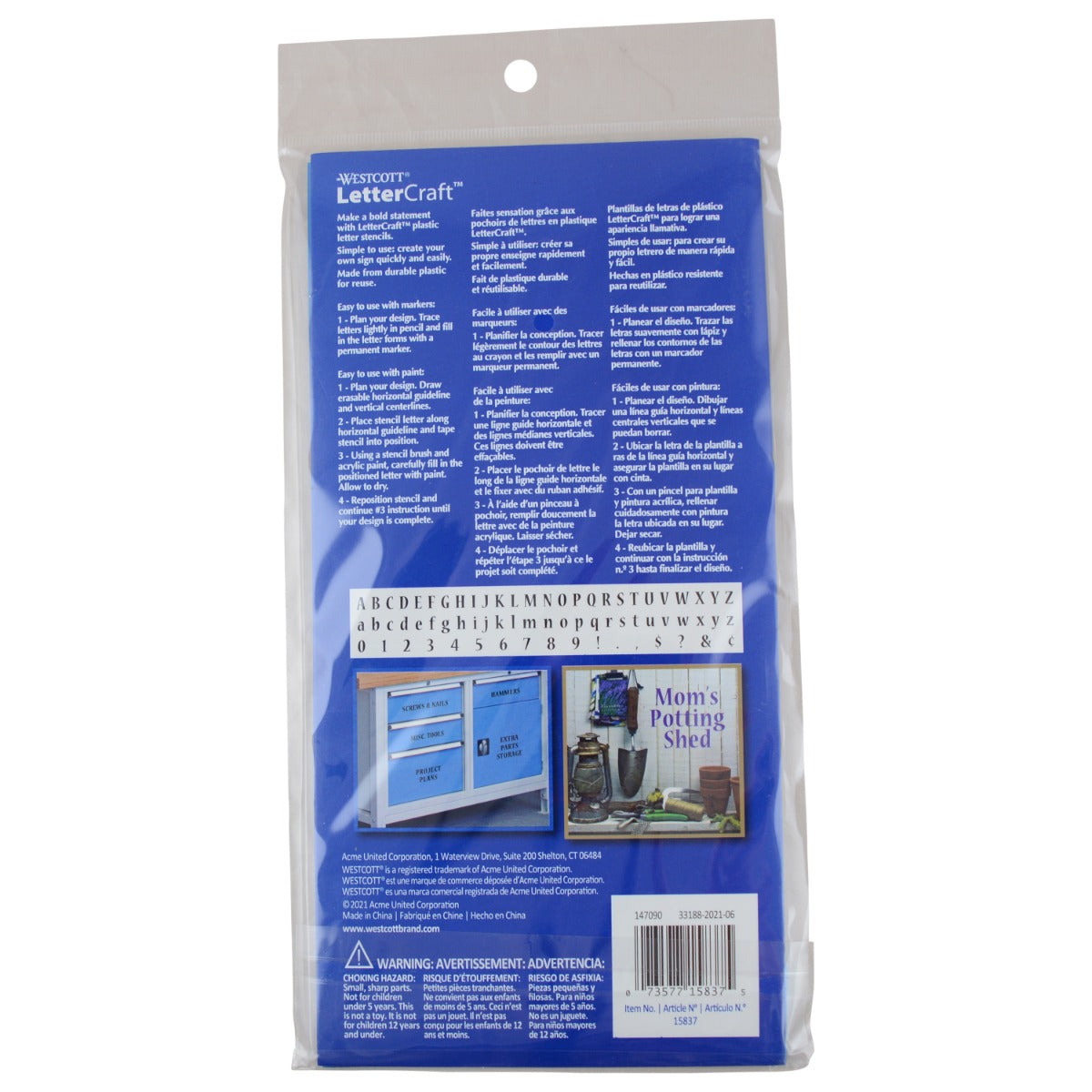 Westcott LetterCraft Lettering Stencil - 4" Transparent Plastic Stencil Set With A-Z & Punctuation, Reusable