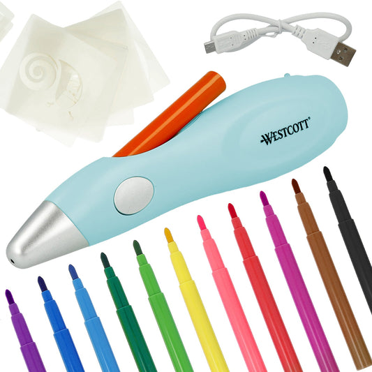 Westcott Magic Pen Airbrush Set for Adults and Children with 12 Felt Markers & 10 Stencils Painting Crafting Battery