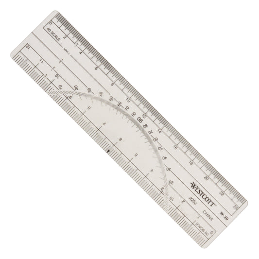 Westcott Protractor Ruler 6’’ 20ths 40ths Transparent (W-39)