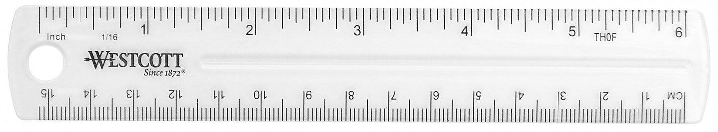 Westcott Shatterproof Plastic Ruler 6 Inches Transparent (45016)