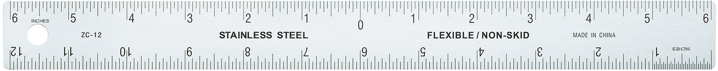 Westcott Stainless Steel Ruler, Zero Center, 12