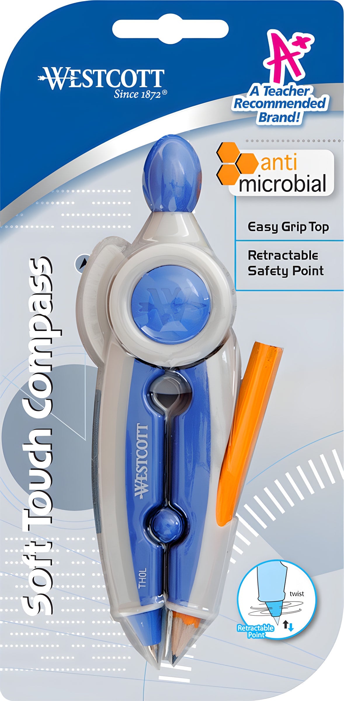 Touch Compass Westcott Student Soft Touch School Compass With Anti-Microbial Protect ...